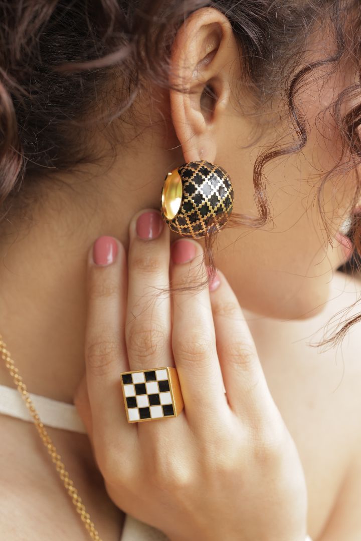 Chessboard Ring Enamel