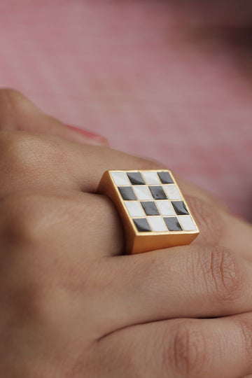 Chessboard Ring Enamel